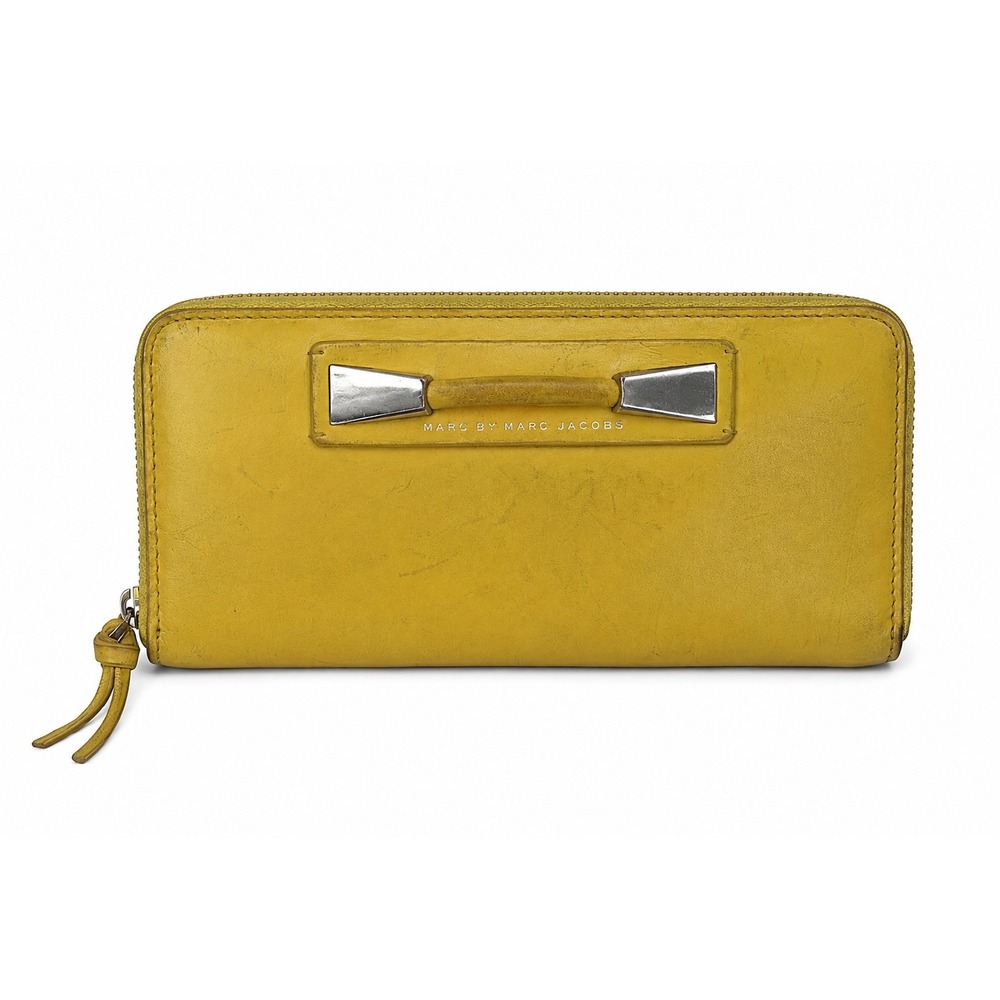 Marc by Marc Jacobs OS Wallet Zip Around Yellow Leather Bow Handle Organizer